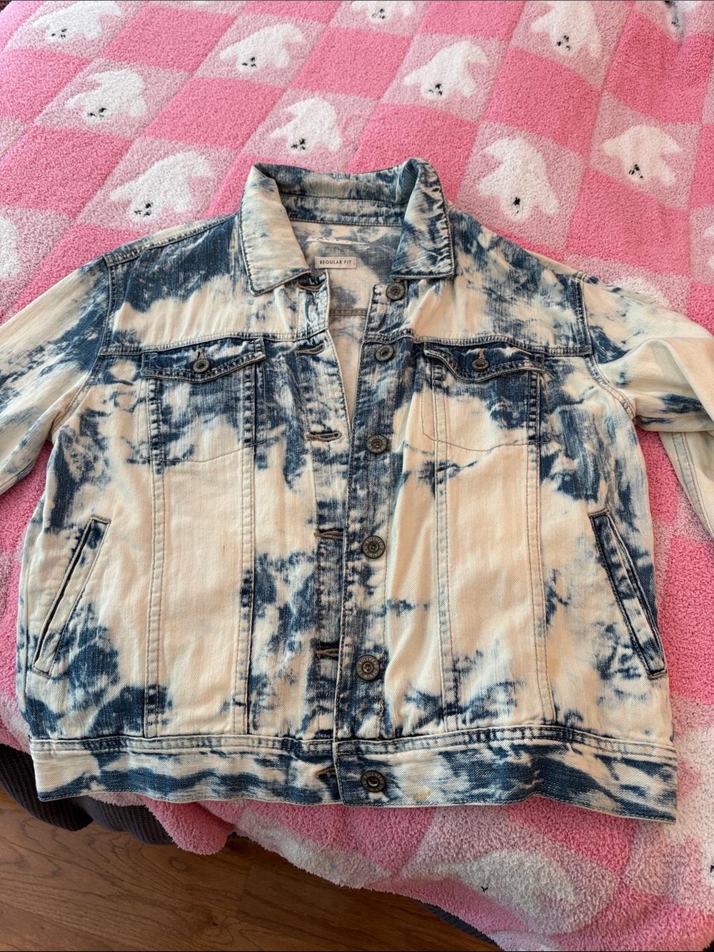 Tie-Dye Jean Jacket in Blue & Cream - Women's Casual Denim Coat